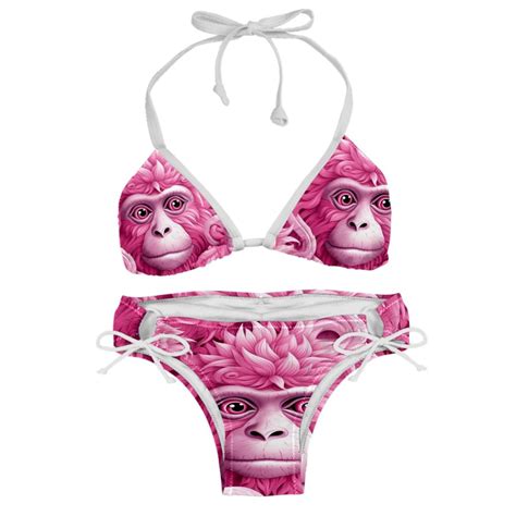 Pink Monkey Gorilla Women S Bikini Set With Detachable Sponge And