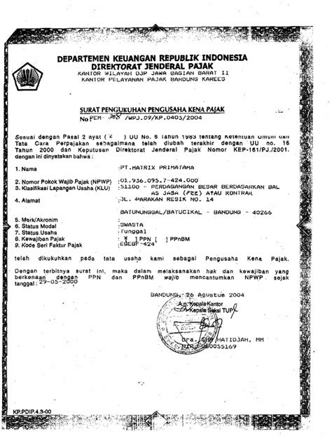 Contoh Surat Pengukuhan Pkp Dan Contoh Faktur Pajak Jasa Pdf