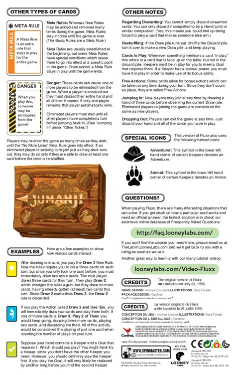 Jumanji Fluxx Rulesheet Looney Labs