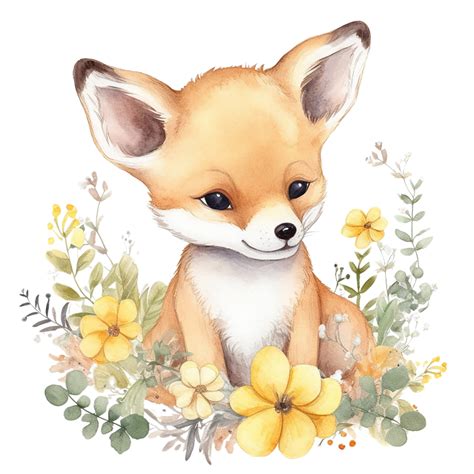 Ai Generated Isolated Adorable Baby Fox Watercolor Illustration