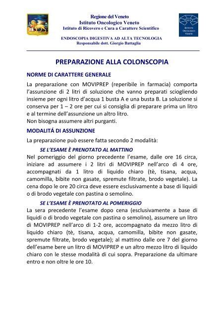 PREPARAZIONE ALLA COLONSCOPIA IOV