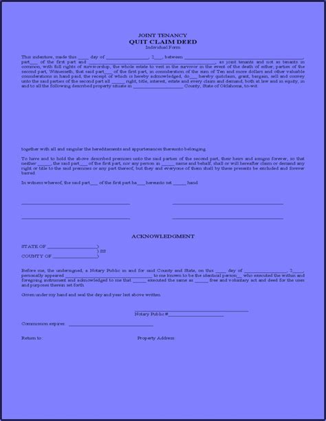 Oklahoma Joint Tenancy Quit Claim Deed Form Form Resume Examples