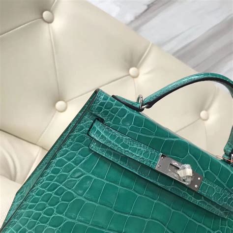 Wholesale Hermes 6q Emerald Green Shiny Crocodile Minikelly 2 Clutch