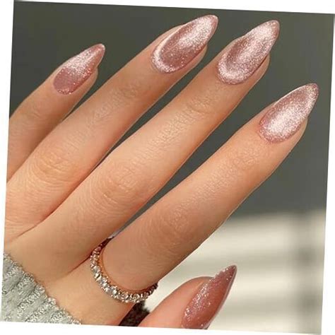 Nude Pink Magnet Cat Eye Press On Nails Short Almond Handmade Jelly Gel Fake EBay In 2024