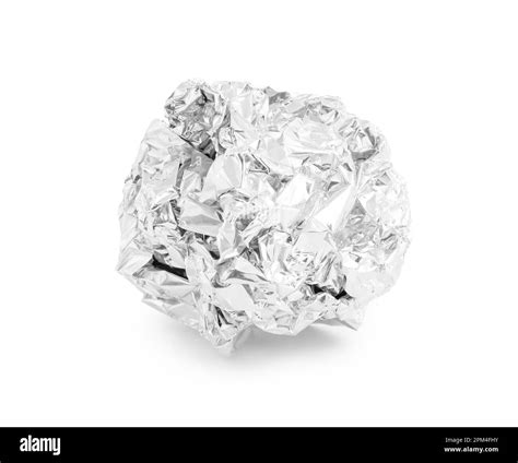 Crumpled Ball Of Aluminium Foil Isolated On White Background Stock