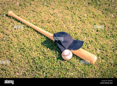 Concept Photo Of A Baseball Bat Ball And Black Hat Stock Photo Alamy