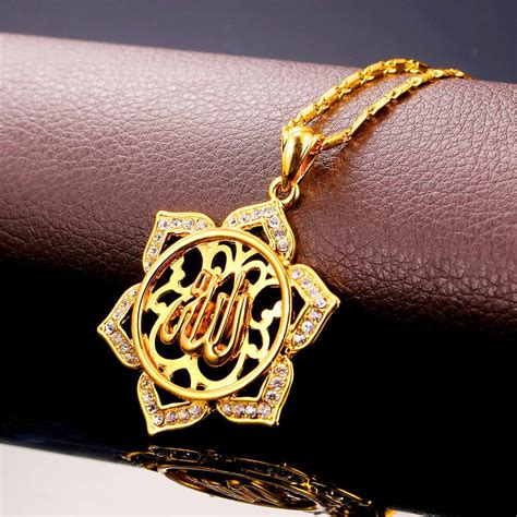 Kpop Allah Islamic Big Pendants Necklaces Goldsilver Color Rhinestone