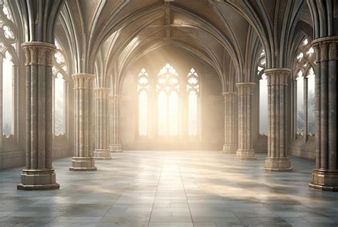 Premium Ai Image An Empty Hallway Inside Old Castle In The Style Of