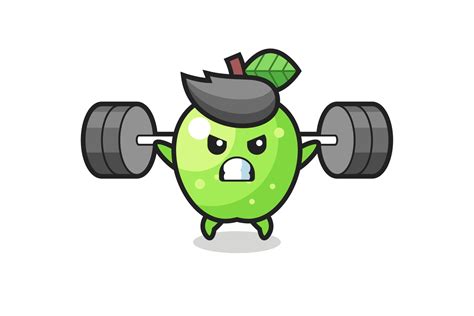 Green Apple Mascot Cartoon With A Barbell 3293126 Vector Art At Vecteezy