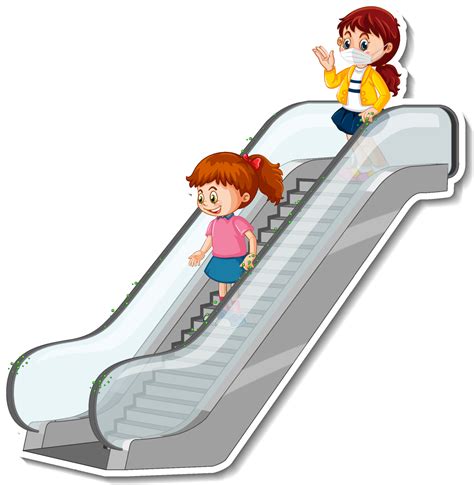 People On Escalator Cartoon On White Background Vector Art At