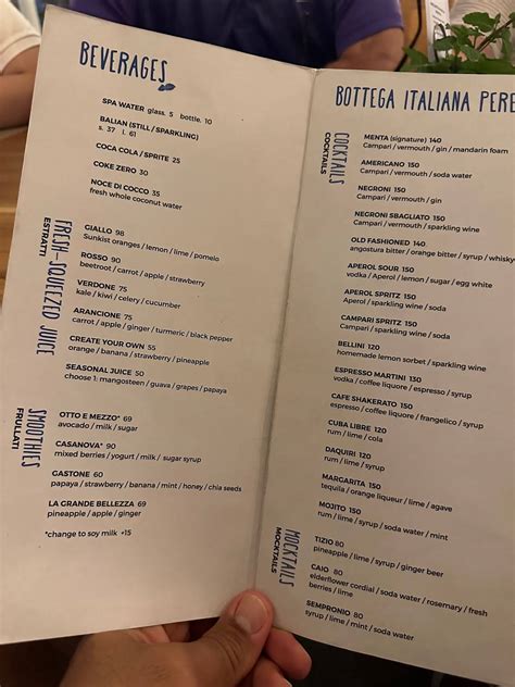 Menu At Bottega Italiana Pererenan Cafe Mengwi