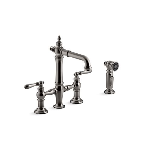 Kohler Artifacts Two Hole Bridge Bar Sink Faucet With Sidesprayer In Titanium The Home Depot