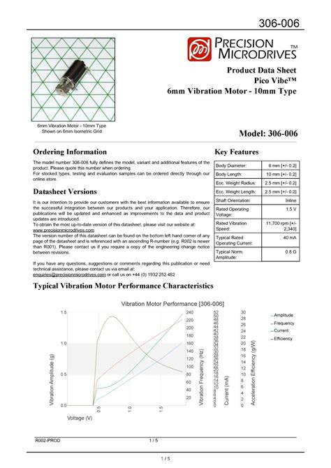 Precision Microdrives 6mm Vibration Motor 10mm Type Model No 306 006 Ebay