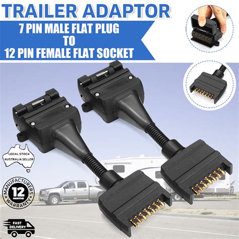 2pcs 7 Pin Female To 12pin Male Trailer Adapter Electric Tow Converter Plug