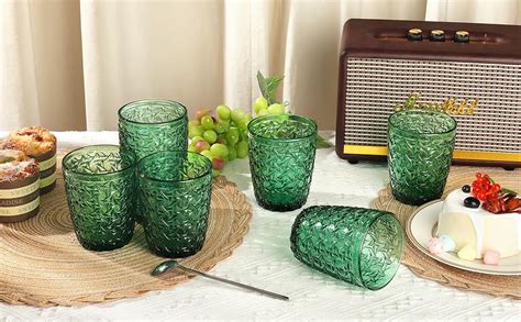 Joeyan Green Drinking Glasses Colored Water Glasses Set Of 6 Vintage