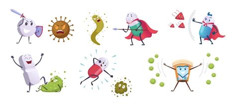 Premium Vector Antibiotic Fight Characters Virus Funny Symbols