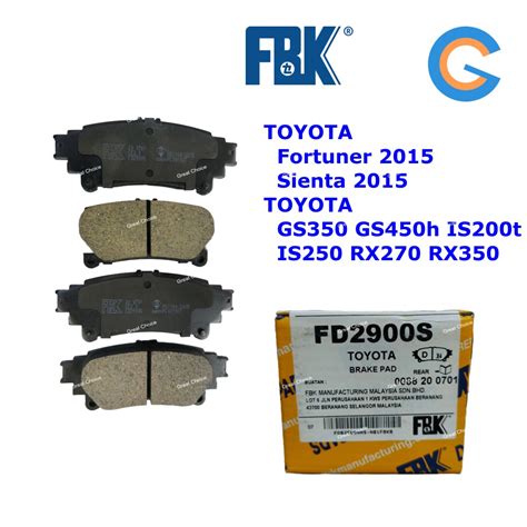 Fbk Fortuner Gun Prius Sienta Rear Disc Brake Pad Gun Zvw