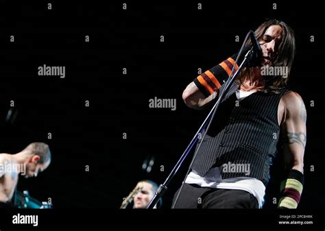 American Singer Anthony Kiedis Of U S Rockband Red Hot Chili Peppers Performs On Stage During A