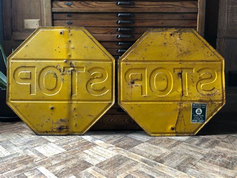 Pair Of 1940s Yellow Stop Signs 24” Stop Sign Vintage Stop Sign Road Signs Yellow Street