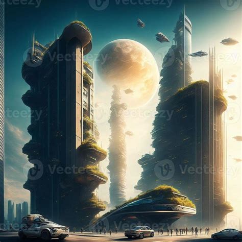 Concept Art Future City Building Tower At Outer Space Generative Art By A I 21772099 Stock