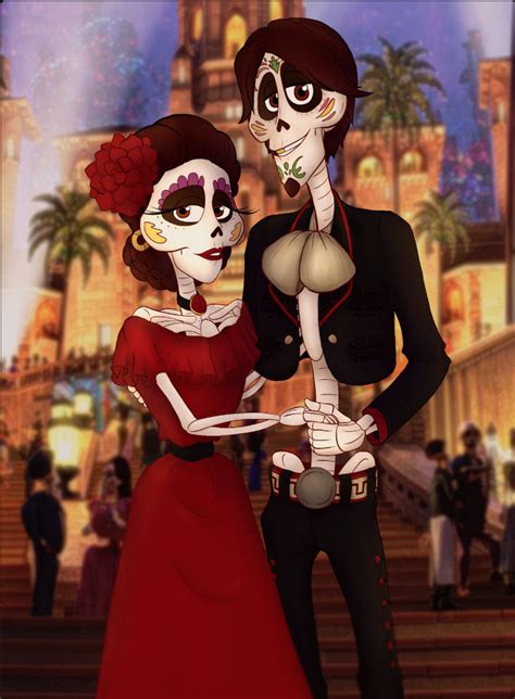 Hector And Imelda In Red And Black In The Land Of The Dead From Coco