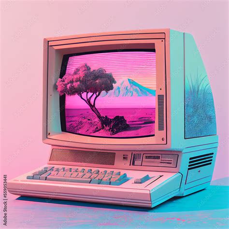 Old school computer vaporwave style ai art Stock Illustration | Adobe Stock