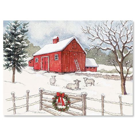 Country Barn Christmas Cards Set Of 18 Holiday Greeting Cards