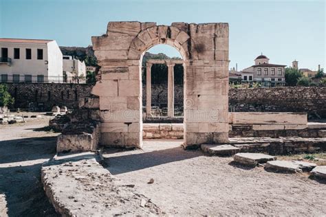 Old Ruins in Hadrian`s Library in Athens, Greece Stock Photo - Image of ...