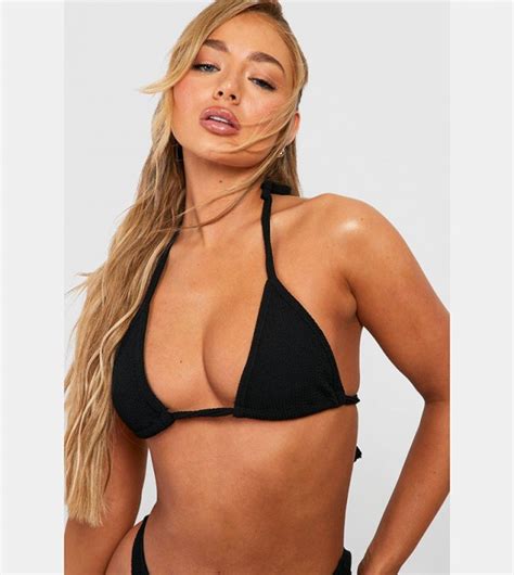 Buy Boohoo Crinkle Triangle Tie Bikini Top In Black Thstreet Saudi