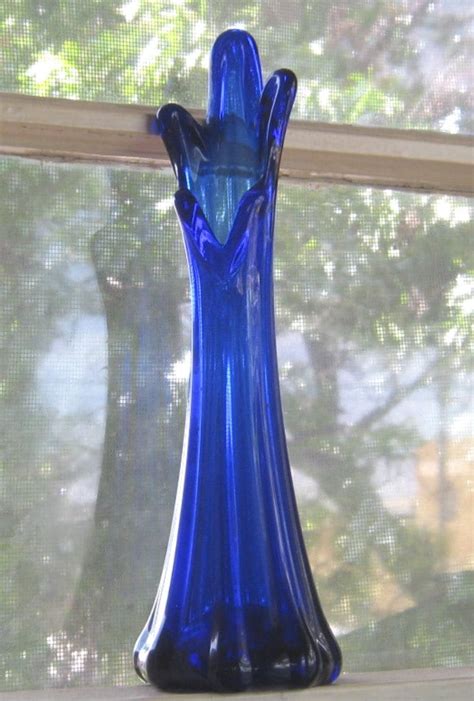 Vintage Viking Art Glass Vase Cobalt Blue Swung Art Glass