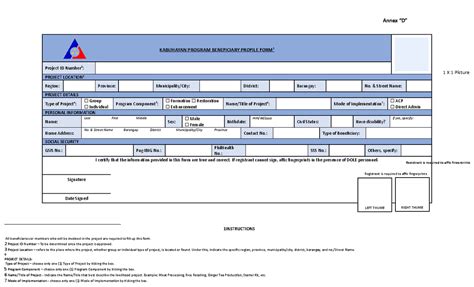 dilp profile  bene form annex  kabuhayan program beneficiary