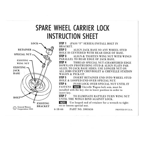 Spare Tire Lock Instructions Decal