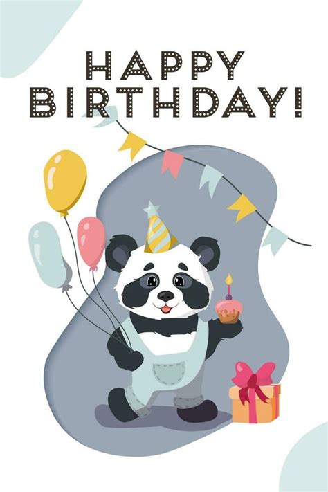 Happy birthday card with a funny panda. Kid postcard, poster, cover ...