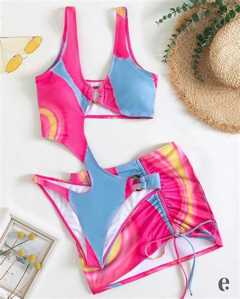 Buy 2 Piece Color Block Bikini Set With Beach Skirt Online In Nepal