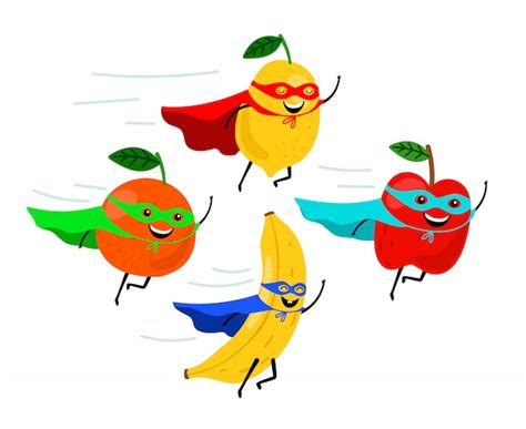 Premium Vector Superhero Fruit Super Apple Berry And Orange In Hero Cloak Costume Garden