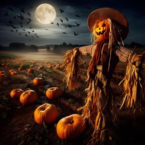 Premium Photo Scarecrow With Pumpkin Face