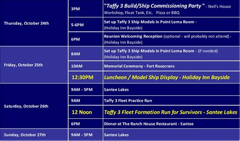 Schedule - TAFFY 3 MODEL SHIP GROUP