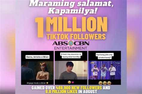 Abs Cbn Entertainment Gets 1m Followers On Tiktok Abs Cbn News