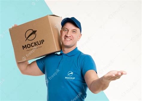 Premium PSD Delivery Man Holding A Box On His Shoulder