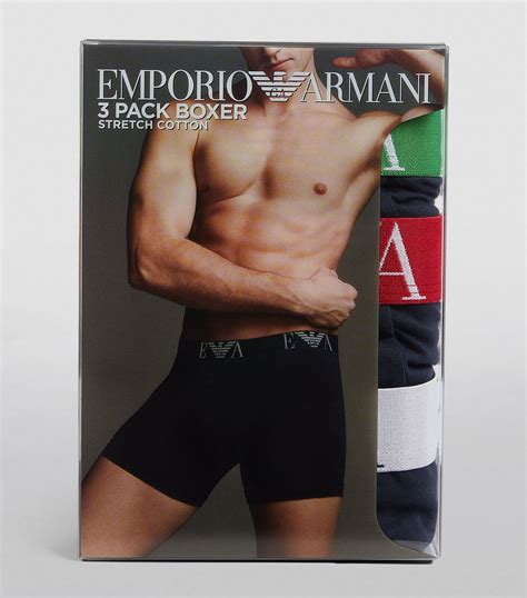 Emporio Armani Navy Stretch Cotton Eagle Monogram Boxer Briefs Pack Of