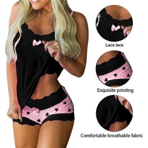 Conjunto De Pijamas Sexy Feminino Lingerie Roupa Interior Renda Cami