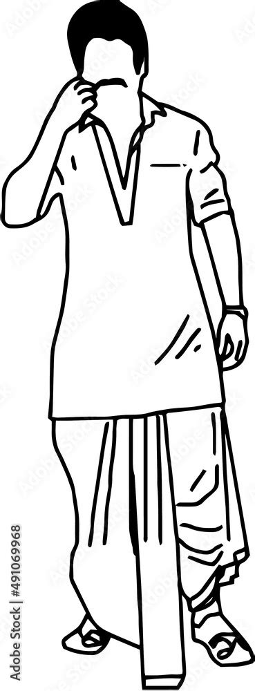 Line Art Illustration Of Indian Stylist Man Wearing Traditional Indian