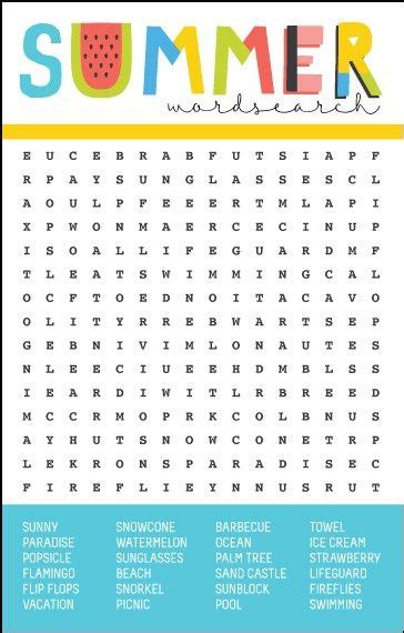 Free Printable Summer Word Search Summer Words Word Find Summer Puzzle