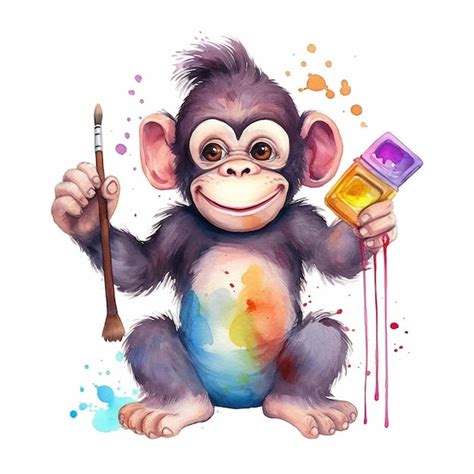 Premium Photo A Watercolor Painting Of A Monkey Holding A Paintbrush