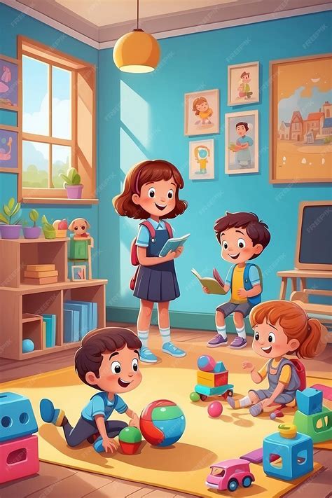 Premium Photo Kindergarten School Scene With Two Children Playing