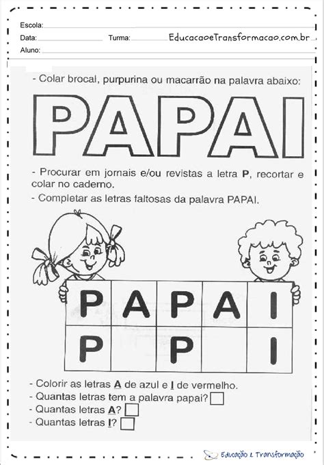 Projeto Dia Dos Pais Educação Infantil Braincp