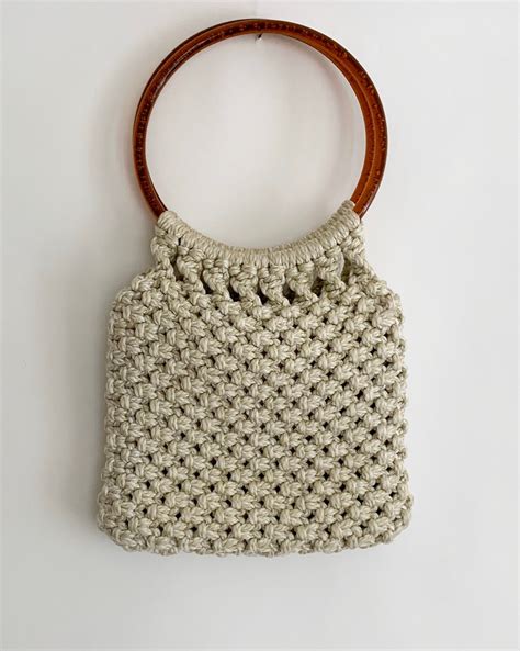 Natural White Macrame Purse Handbag Handmade Vintage 70s Immaculate