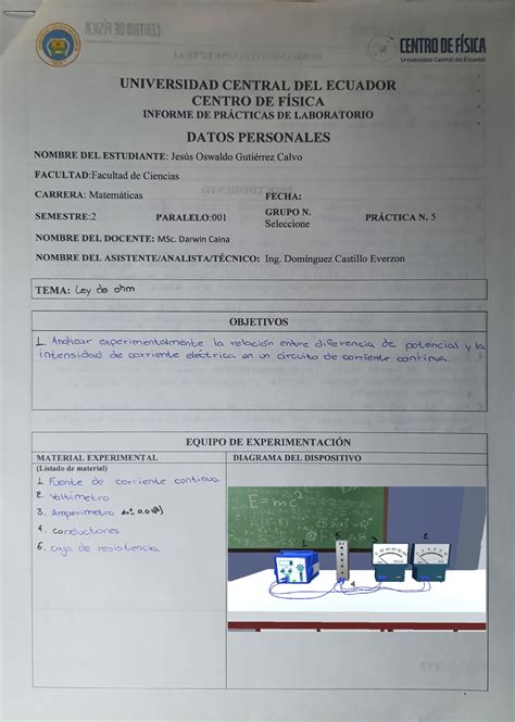 Info 6 Informe De Laboratorio Ley De Ohm FISICA UCE StuDocu