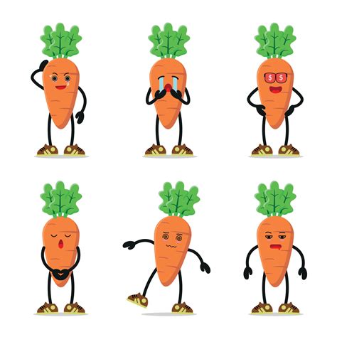 Cute Carrot Character Different Pose Activity Different Vegetable Expression Vector