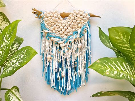 Beach Macrame Wall Hanging Blue Tapestry Nautical Wall Etsy